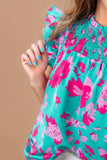 Ruffled Printed Mock Neck Cap Sleeve Blouse - Trendsi - Flyclothing LLC