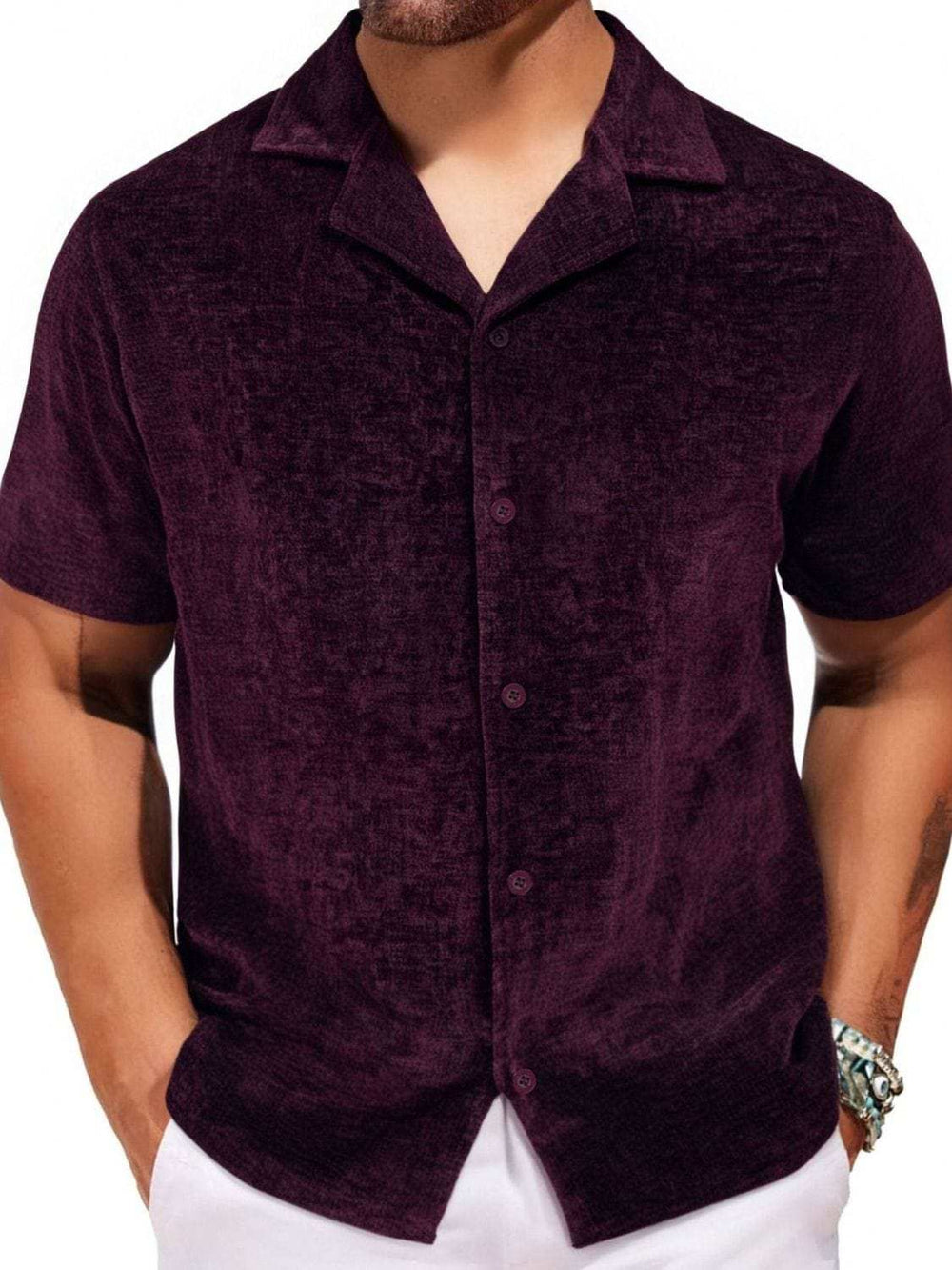 Men's Plus Size Button Down Short Sleeve Shirt - Trendsi - Flyclothing LLC