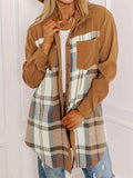 Plaid Collared Neck Long Sleeve Jacket - Trendsi - Flyclothing LLC