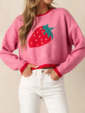 Strawberry Round Neck Long Sleeve Sweater - Trendsi - Flyclothing LLC