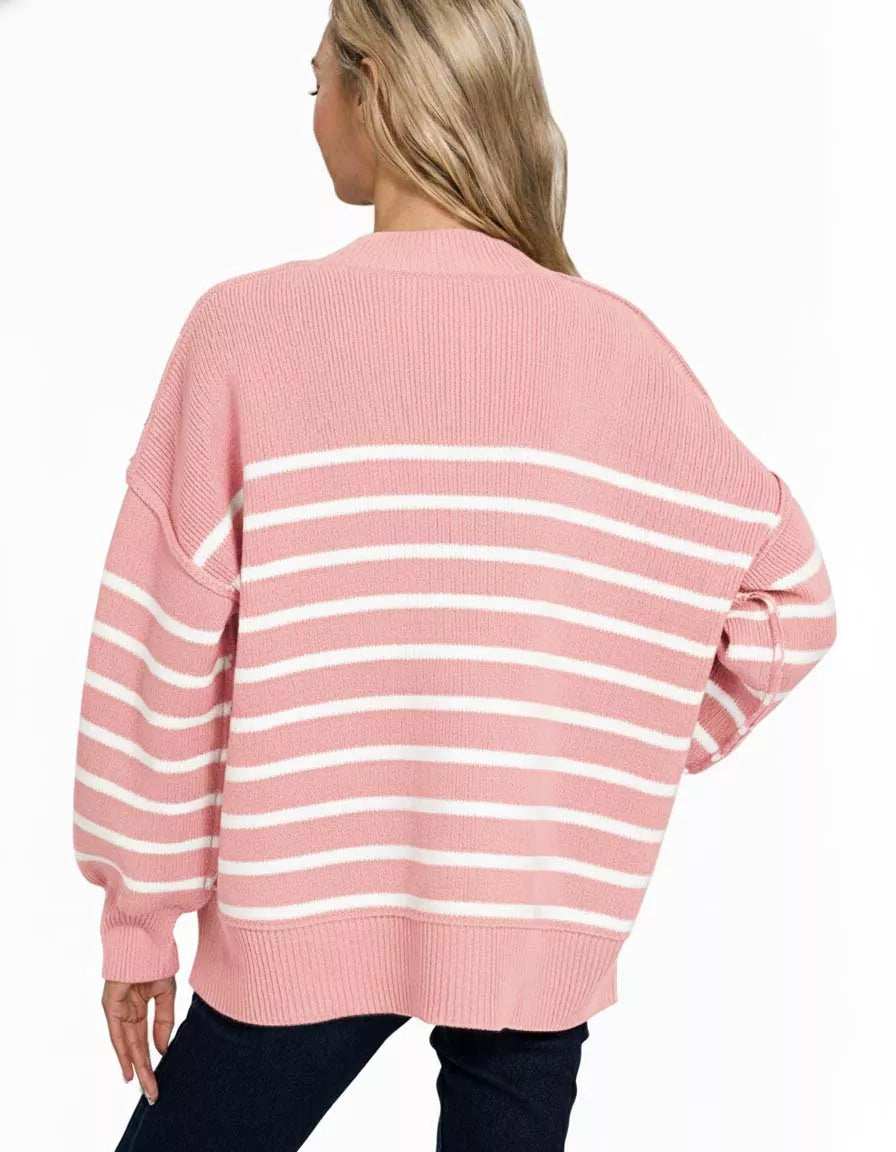 Zenana Exposed Seam Striped Oversized Sweater - Trendsi - Flyclothing LLC