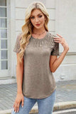 Smocked Round Neck Short Sleeve T-Shirt - Trendsi - Flyclothing LLC