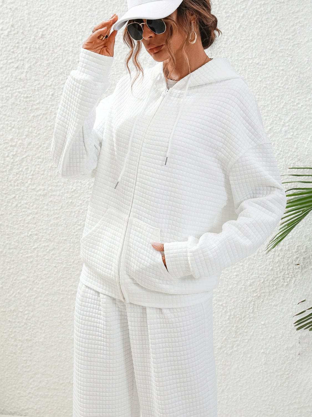 Plaid Texture Zip Up Hooded Jacket - Trendsi - Flyclothing LLC