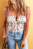 Floral Frilled Trim Spaghetti Straps Bodysuit - Trendsi - Flyclothing LLC
