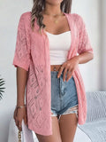 Openwork Open Front Half Sleeve Cardigan - Trendsi - Flyclothing LLC