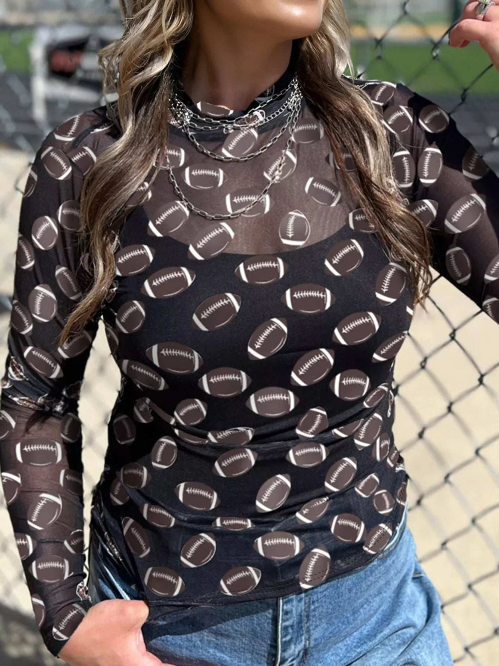 Game Day Mesh Sheer Long Sleeve Top - Trendsi - Flyclothing LLC