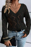 Openwork V-Neck Long Sleeve Sweater - Trendsi - Flyclothing LLC