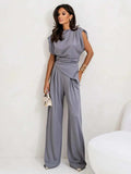 Slit Ruched Top and Wide Leg Pants Set - Trendsi - Flyclothing LLC