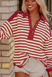 Stripe Johnny Collar Drop Shoulder Sweatshirt - Trendsi - Flyclothing LLC