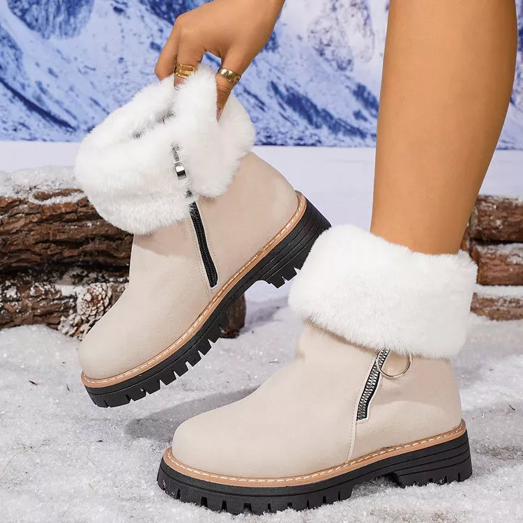 Fuzzy Ankle Boots with Zipper Detail - Trendsi - Flyclothing LLC