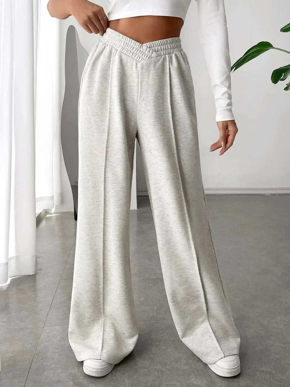 Elastic Waist Wide Leg Pants - Trendsi - Flyclothing LLC