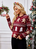 Gingerbread Round Neck Long Sleeve Sweater - Trendsi - Flyclothing LLC