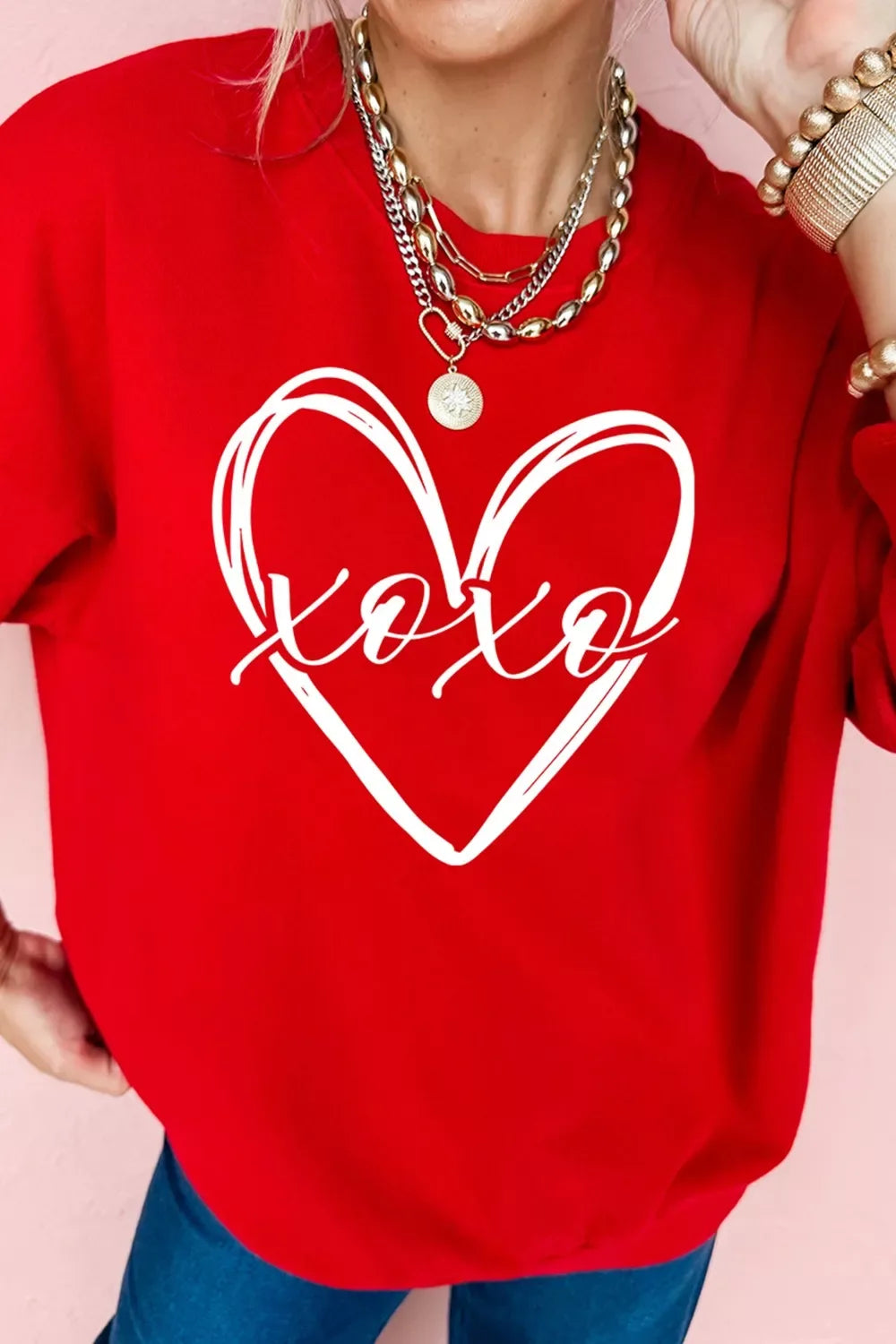 XOXO Valentines Heart Sketch Printed Pullover Sweatshirt - Trendsi - Flyclothing LLC