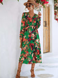 Printed Surplice Long Sleeve Midi Dress - Trendsi - Flyclothing LLC