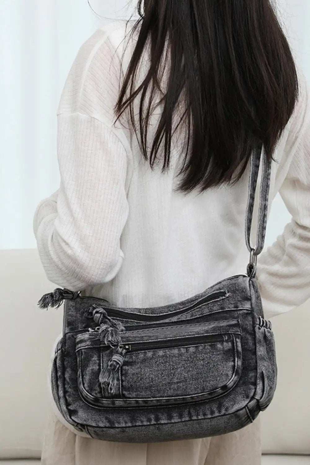 Adjustable Strap Denim Crossbody Bag - Trendsi - Flyclothing LLC