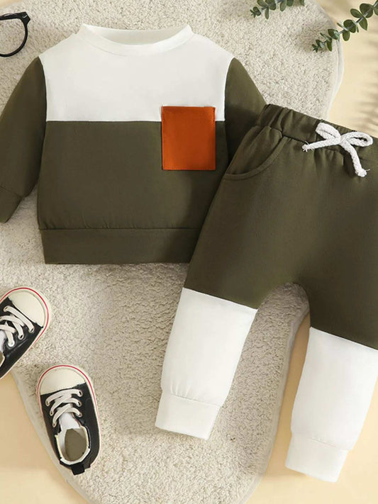 Children's Color Block Pocket Detail Top and Pants Outfit Set - Trendsi - Flyclothing LLC