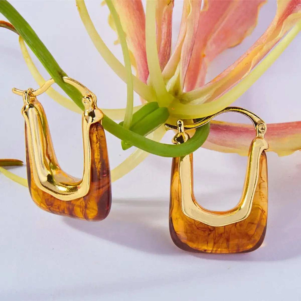 Resin Copper U Shape Earrings - Trendsi - Flyclothing LLC