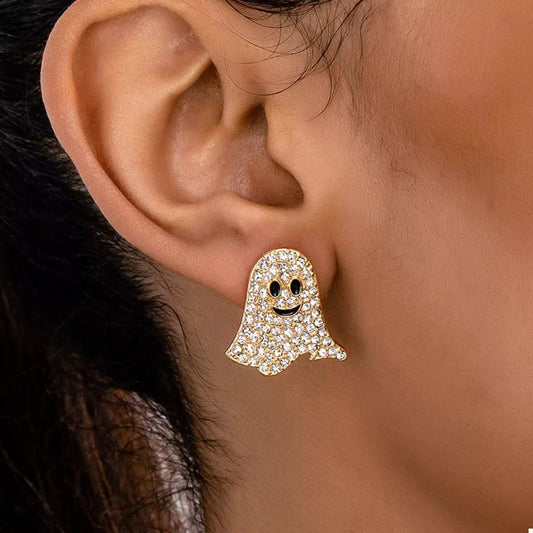 18K Gold-Plated Rhinestone Halloween Ghost Earrings - Trendsi - Flyclothing LLC