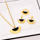 Geometric Half-Circle 18K Gold Plated Necklace Ring and Earrings Jewelry Set - Trendsi - Flyclothing LLC