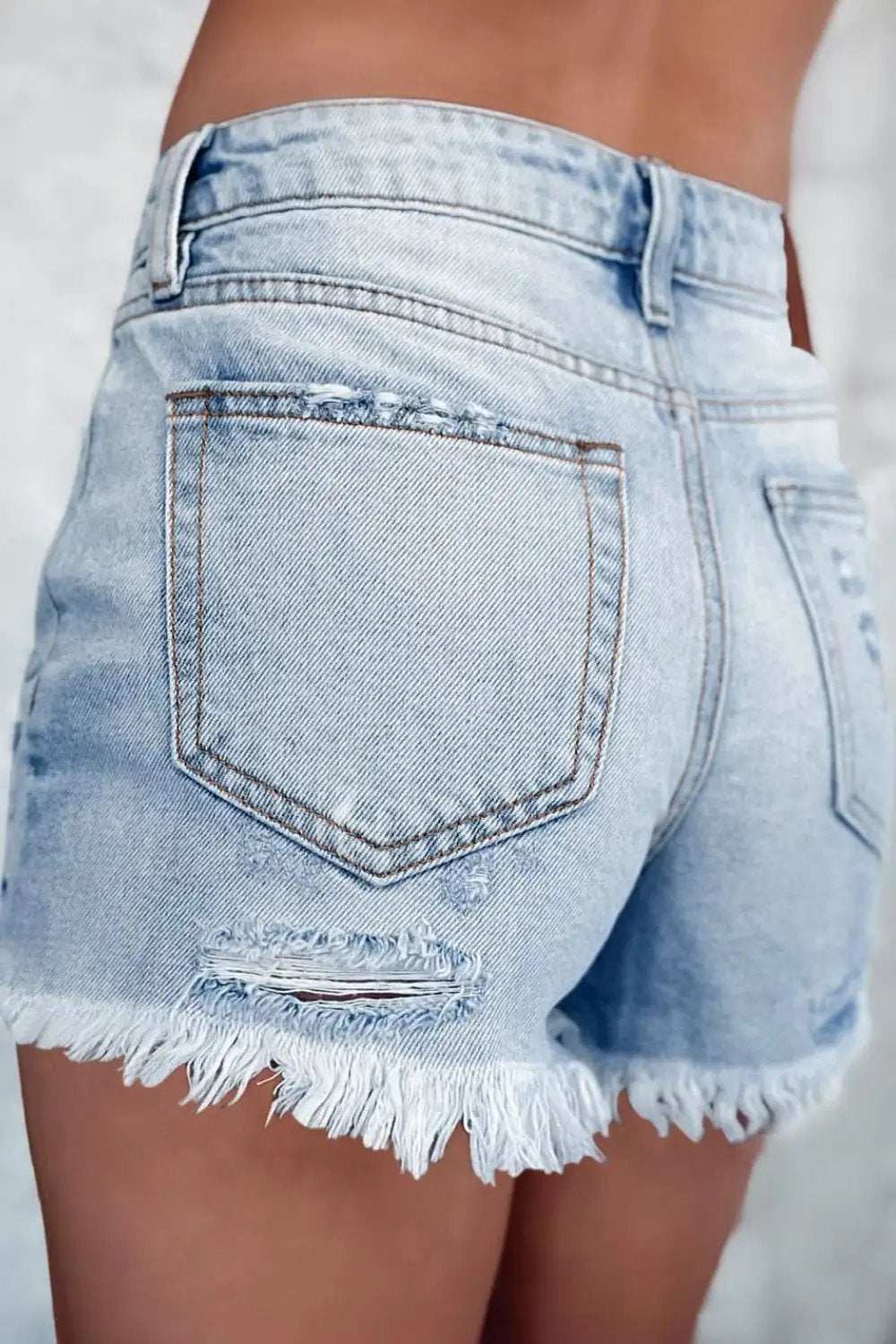 Distressed Raw Hem High Waist Denim Shorts - Trendsi - Flyclothing LLC