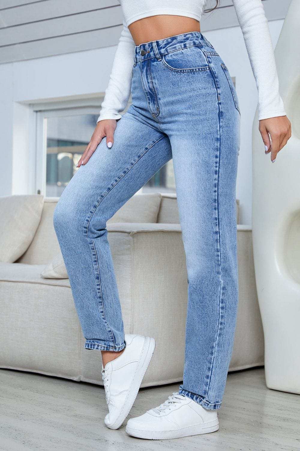 Straight Jeans with Pockets - Trendsi - Flyclothing LLC