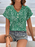 Printed V-Neck Short Sleeve Blouse - Trendsi - Flyclothing LLC