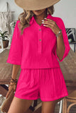 Collared Neck Half Sleeve Top and Shorts Set - Trendsi - Flyclothing LLC