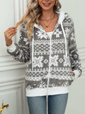 Drawstring Snowflake Zip Up Hooded Outerwear - Trendsi - Flyclothing LLC