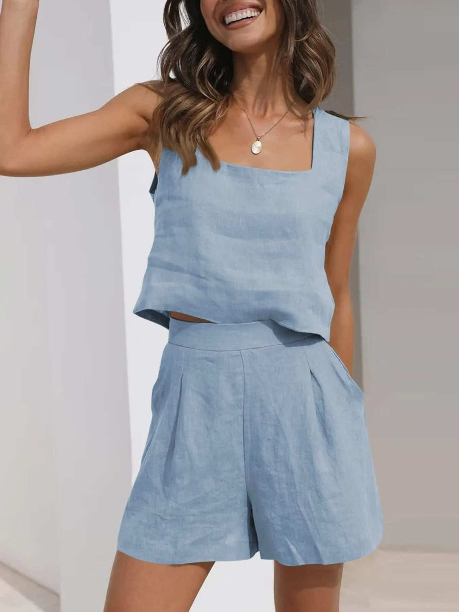 Square Neck Tank and Shorts Set - Trendsi - Flyclothing LLC