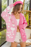 BiBi Heart Color Block V-Beck Knit Cardigan with Pockets - Trendsi - Flyclothing LLC