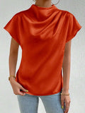 Mock Neck Short Sleeve Blouse - Trendsi - Flyclothing LLC