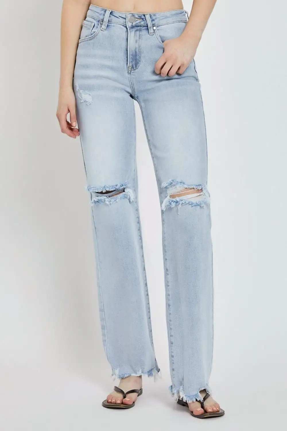 Risen Full Size High Rise Distressed Wide Leg Jeans - Trendsi - Flyclothing LLC