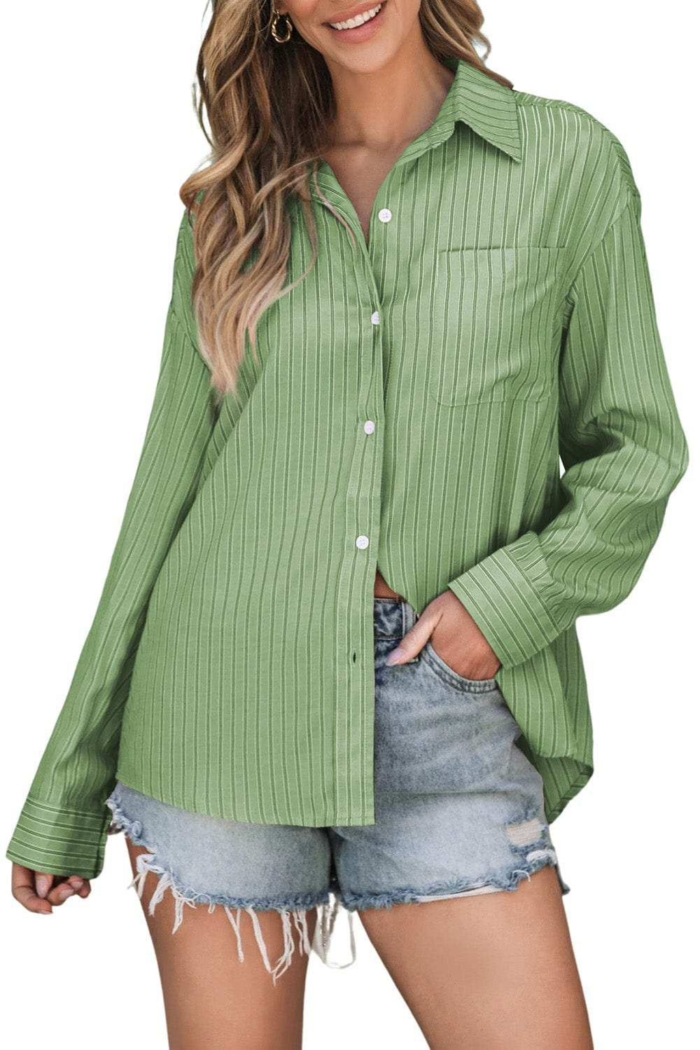 Striped Button Up Long Sleeve Shirt - Trendsi - Flyclothing LLC