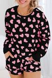 Heart Print Long Sleeve Top and Shorts Lounge Set - Trendsi - Flyclothing LLC