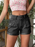 Pleated Detail High Rise Denim Shorts - Trendsi - Flyclothing LLC