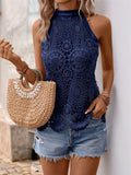 Lace Grecian Neck Tie Back Top - Trendsi - Flyclothing LLC
