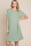 BOMBOM Ribbed Round Neck Short Sleeve Dress - Trendsi - Flyclothing LLC