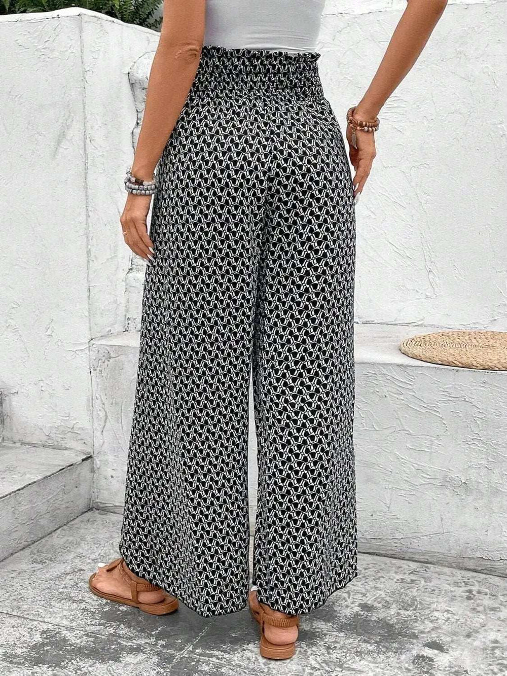 Tied Printed Wide Leg Pants - Trendsi - Flyclothing LLC