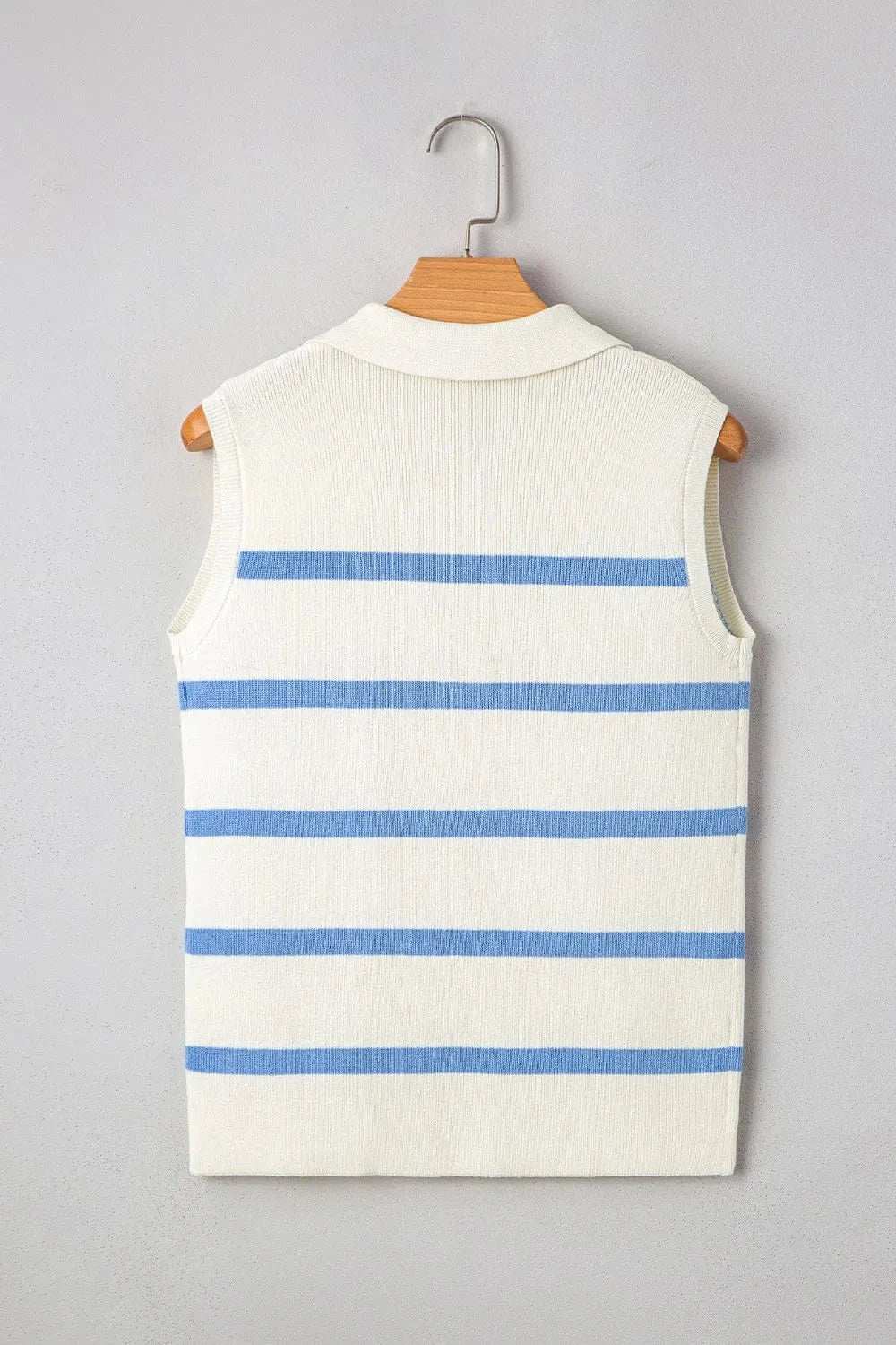 Stripe Split V Neck Collared Ribbed Sweater Vest - Trendsi - Flyclothing LLC