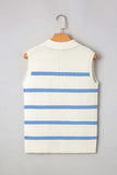 Stripe Split V Neck Collared Ribbed Sweater Vest - Trendsi - Flyclothing LLC