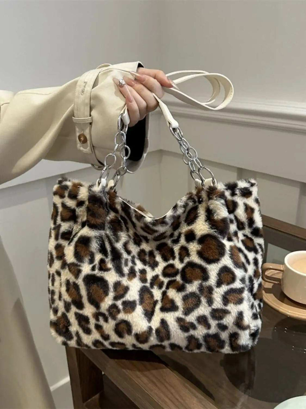 Faux Fur Leopard Shoulder Bag - Trendsi - Flyclothing LLC