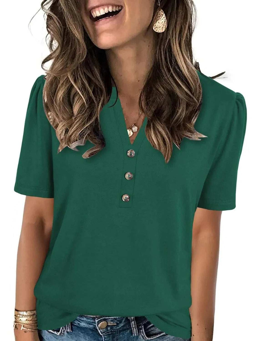 Notched Short Sleeve T-Shirt - Trendsi - Flyclothing LLC