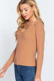 ACTIVE BASIC V-Neck Fitted Viscose Rib Knit Top - Trendsi - Flyclothing LLC