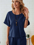 Round Neck Half Sleeve Top and Pocketed Pants Set - Trendsi - Flyclothing LLC