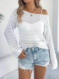 Openwork Boat Neck Long Sleeve Knit Cover Up - Trendsi - Flyclothing LLC