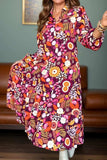 Printed Johnny Collar Long Sleeve Midi Dress - Trendsi - Flyclothing LLC