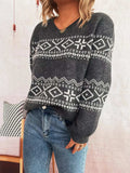 Geometric Dropped Shoulder Long Sleeve Sweater - Trendsi - Flyclothing LLC