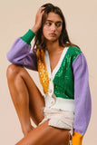 BiBi Mardi Gras Color Block Sequin Sweater Cardigan - Trendsi - Flyclothing LLC