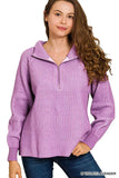 Zenana Ribbed Two Tone Half Zip Sweater - Trendsi - Flyclothing LLC