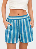 Striped Elastic Waist Shorts - Trendsi - Flyclothing LLC